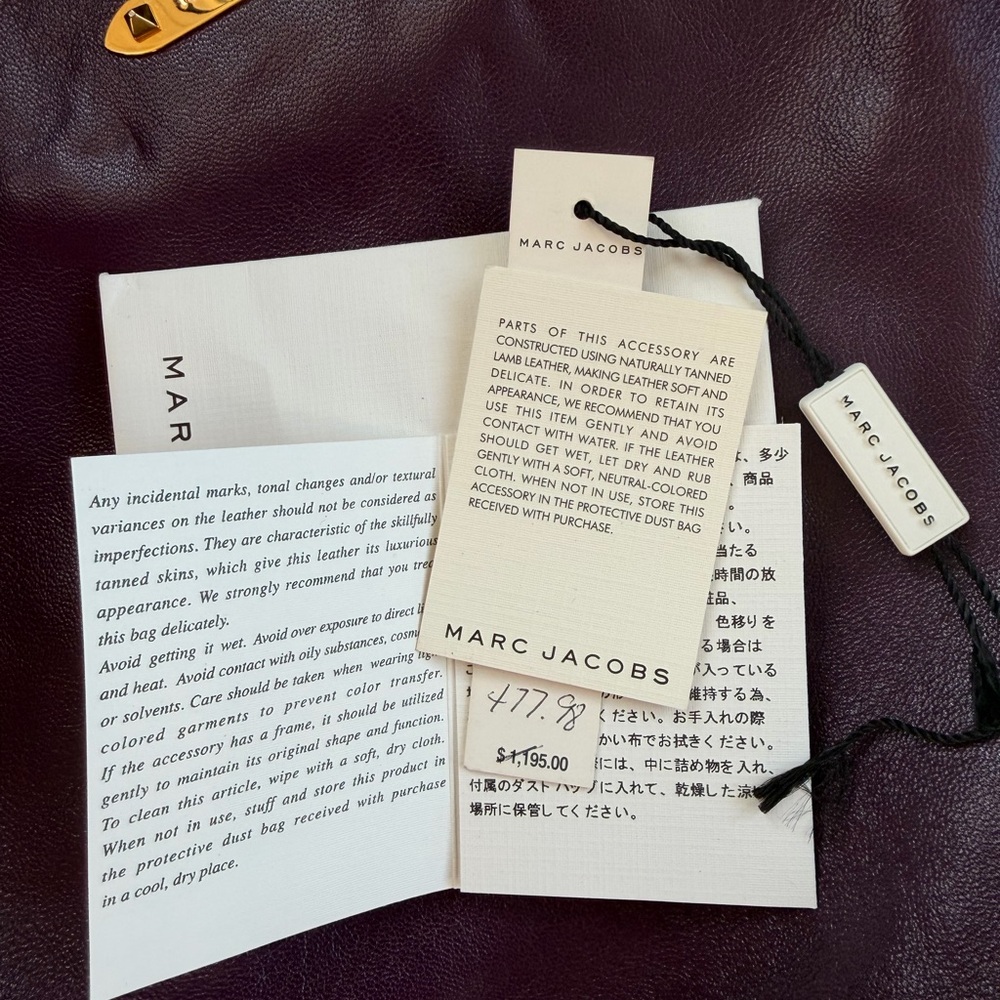 Marc Jacobs Plum Leather Top-Handle Tote with Gold Hardware - Picture 3 of 4